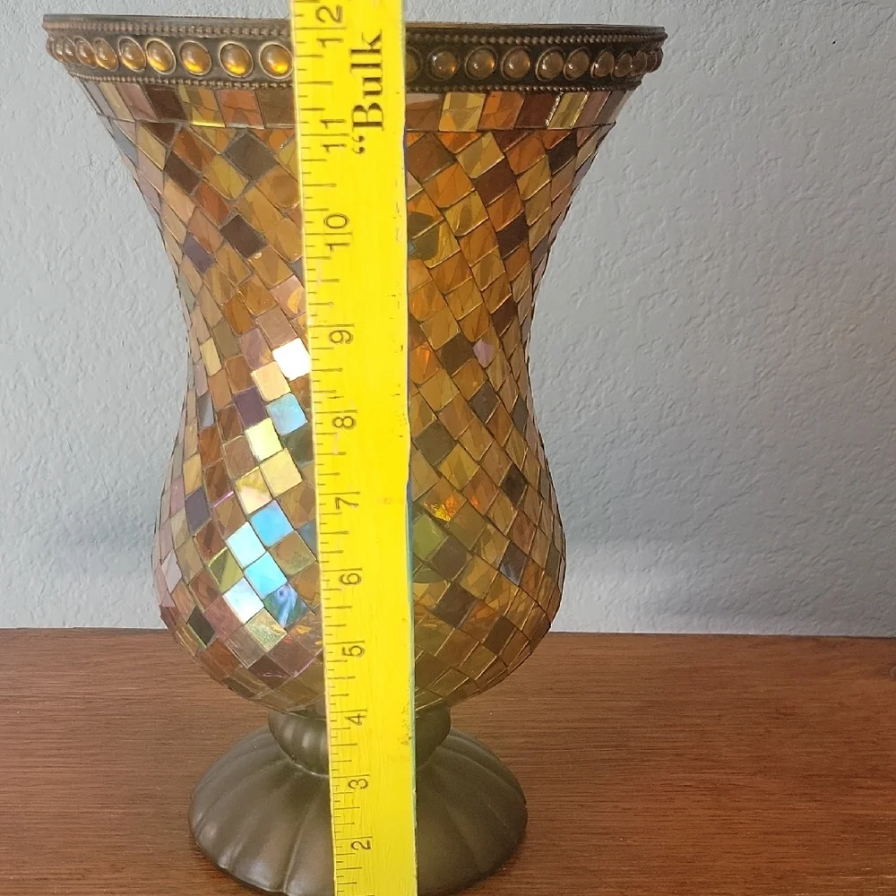 PARTYLITE Global Fusion 12" Hurricane Mosaic Stained Glass Candle Holder - Picture 6 of 12